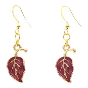 Burgundy Fall Leaf Earrings Autumn Jewelry Cozy Vibes